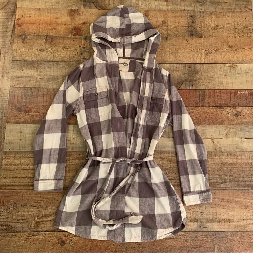 Charlotte Russe open front long sleeve hooded flannel checkered top